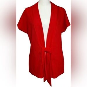 Vintage M Red Tie Front Short Sleeve Cardigan